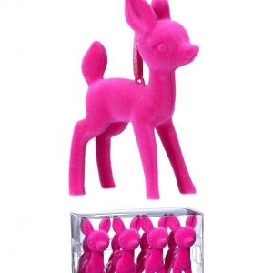 5" PLSTC FLOCKED RETRO DEER ORNAMENT  HTPK