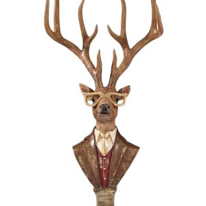 25" RESIN DEER BUST ON PEDESTAL W/GLASSES