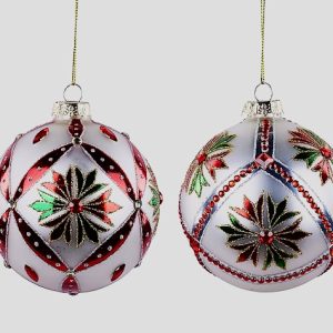 100MM Glitter Flower Ball Ornament Asst
