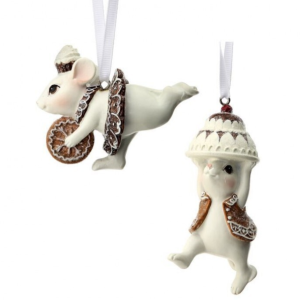 3" RESIN MOUSE W/CAKE & COOKIE ORNAMENT 2AST
