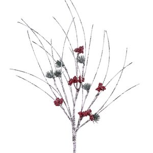 24"L Iced/Glitter Twig/Bead/Pine Spray