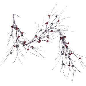 5'L Iced/Glitter Twig/Bead/Pine Garland