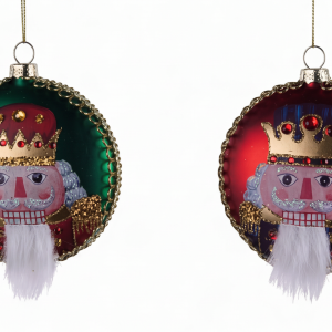 2 ASST 100MM GLASS BALL NUTCRACKER ORN