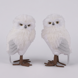 2 ASST 14-16"H FAUX FUR OWL WHT