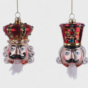 2 ASST 5.5"H GLASS NUTCRACKER HEAD ORN