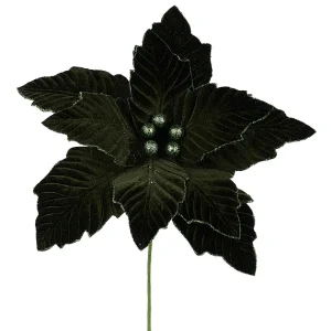12.5"DIA VELVET POINSETTIA, 10.5"L STEM GRN