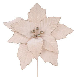 12.5"DIA VELVET POINSETTIA, 10.5"L STEM WHT