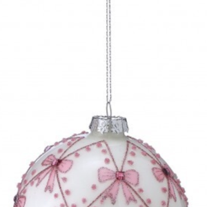 5–7 inch Pink/White Glass Jeweled Bow Tie Ornament