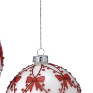 5–7 inch Red/White Glass Jeweled Bow Tie Ornament